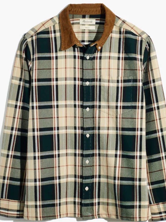 Madewell Other - Madewell Green Plaid Flannel Shirt with Brown Corduroy Collar